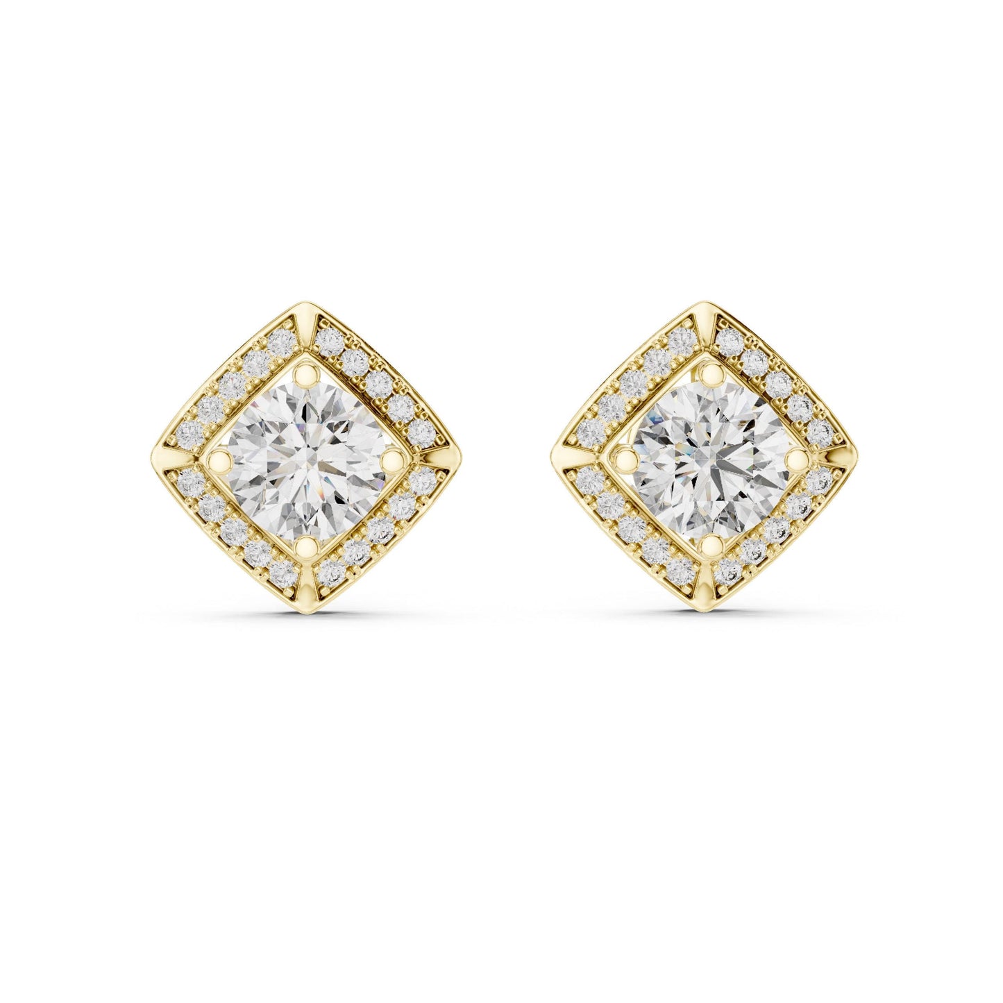 Riora moissanite diamond stud earrings in rose gold and silver, minimalist bridal jewelry for women, elegant and sparkling.