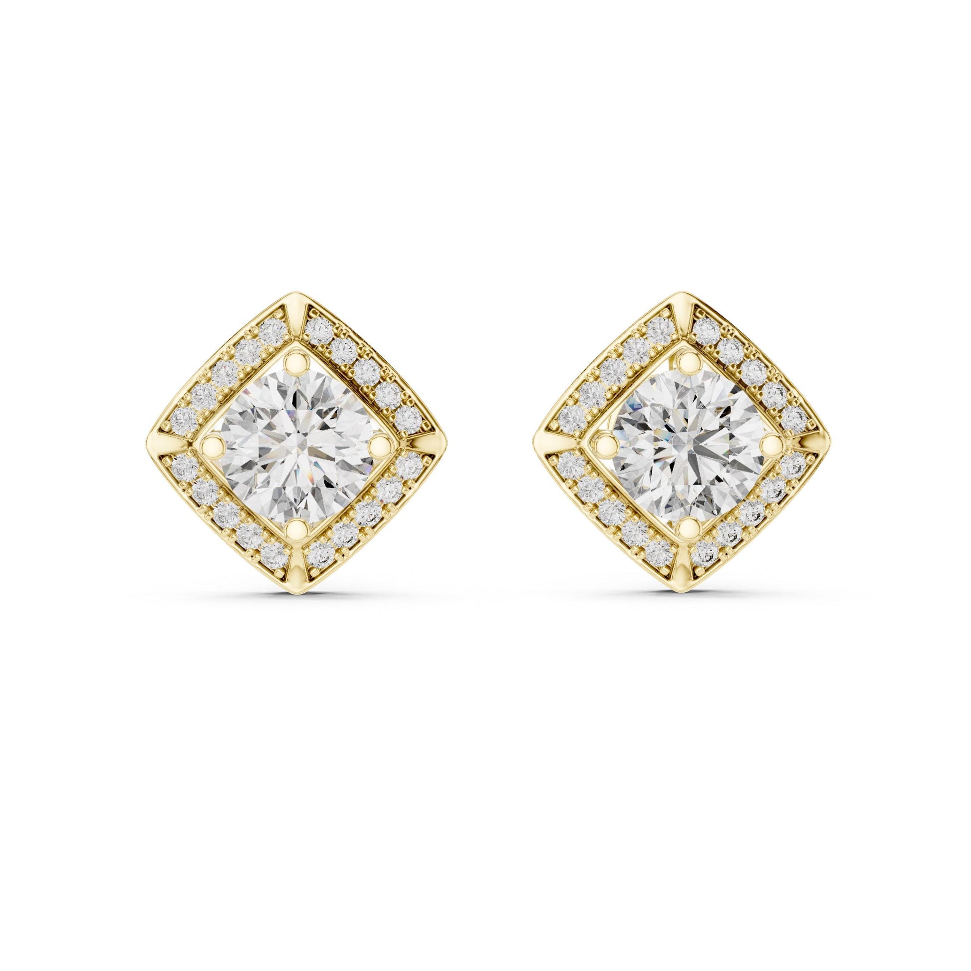 Riora moissanite diamond stud earrings in rose gold and silver, minimalist bridal jewelry for women, elegant and sparkling.