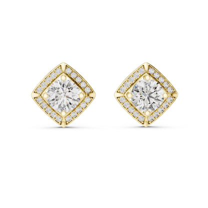 Riora moissanite diamond stud earrings in rose gold and silver, minimalist bridal jewelry for women, elegant and sparkling.