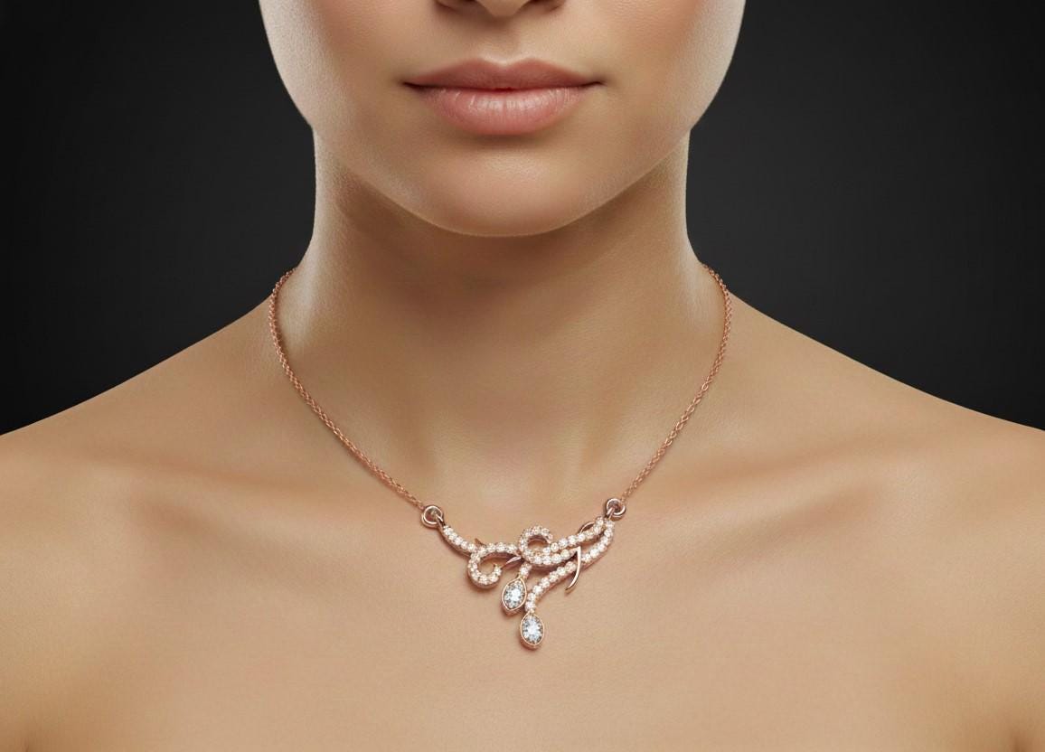 Moissanite Pendant Necklace, Rose Gold Bridal Jewelry, Adjustable Chain