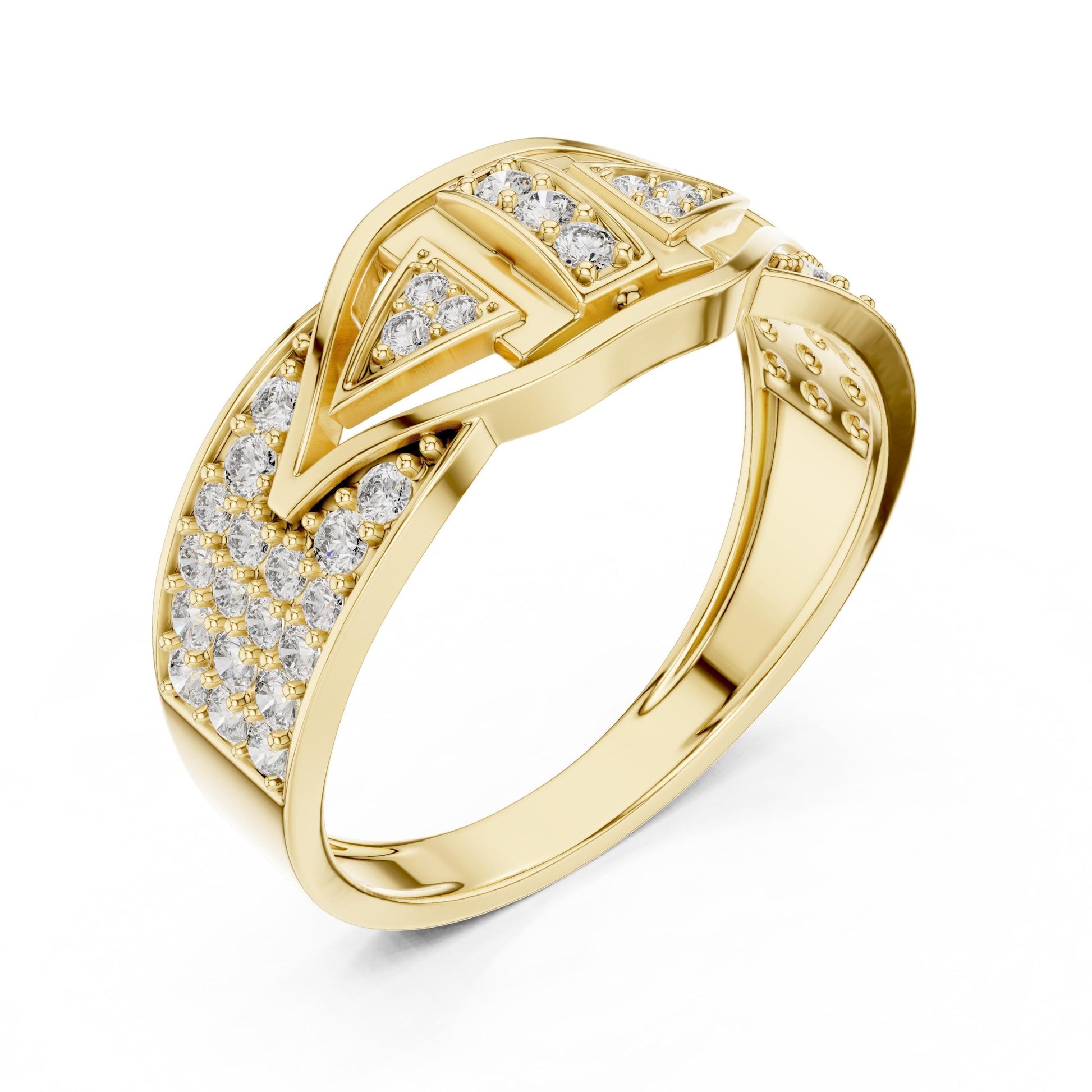 Riora Art Deco CZ triple panel wide band ring with geometric design, hypoallergenic statement jewelry, perfect for anniversaries