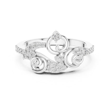 Rose gold swirl moissanite diamond ring for women with twisted band, elegant promise jewelry by Riora