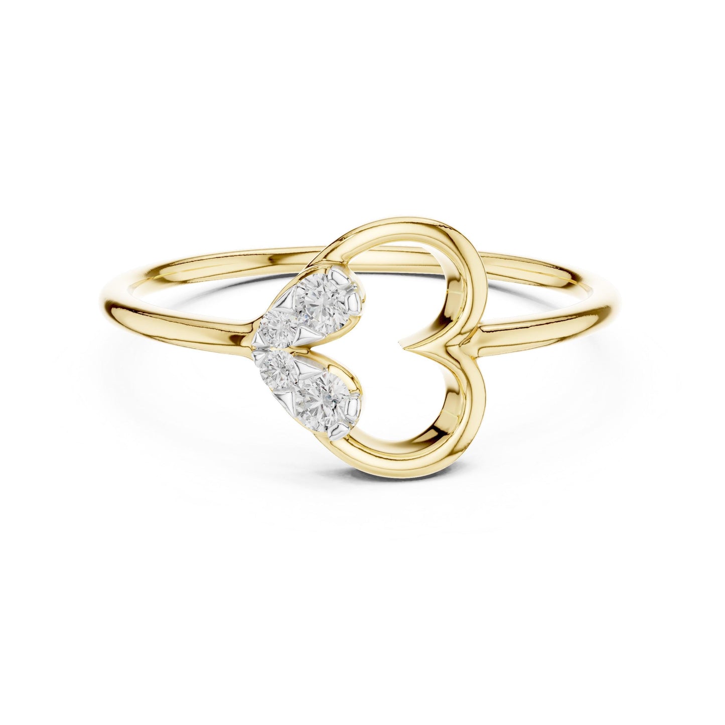 Riora Moissanite open heart romantic minimalist ring in rose gold and silver, ideal for anniversary gifts for her.