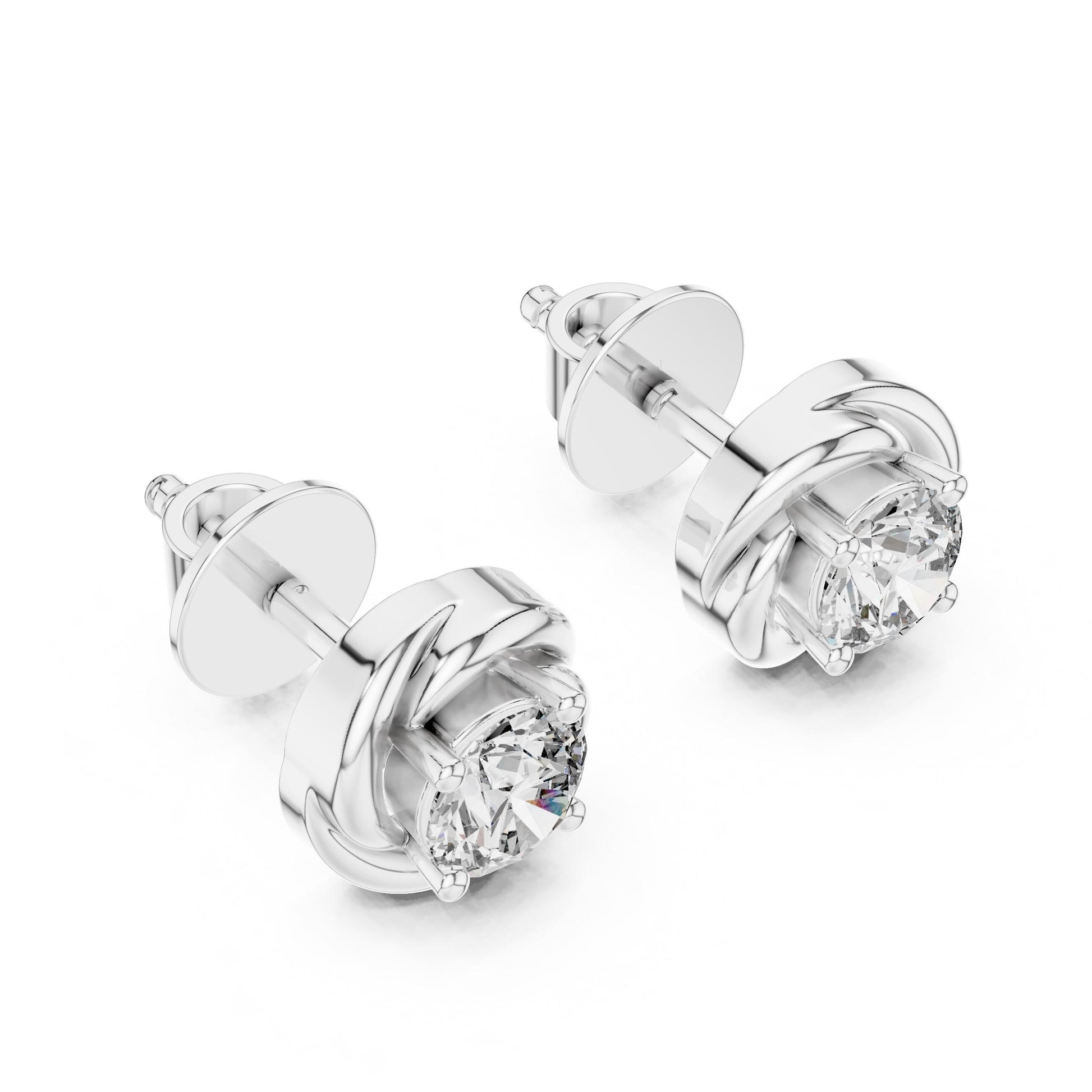Riora Moissanite diamond stud earrings in gold, rose, and silver with a minimalist design and tiny sparkle for everyday or bridal wear