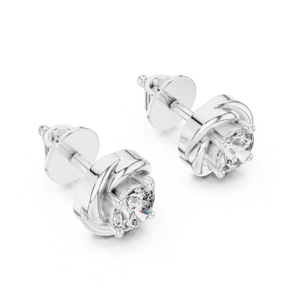 Riora Moissanite diamond stud earrings in gold, rose, and silver with a minimalist design and tiny sparkle for everyday or bridal wear
