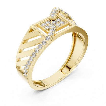 Riora geometric wave CZ wide band ring in gold and silver, featuring hypoallergenic luxury design for anniversary or Valentine jewelry.
