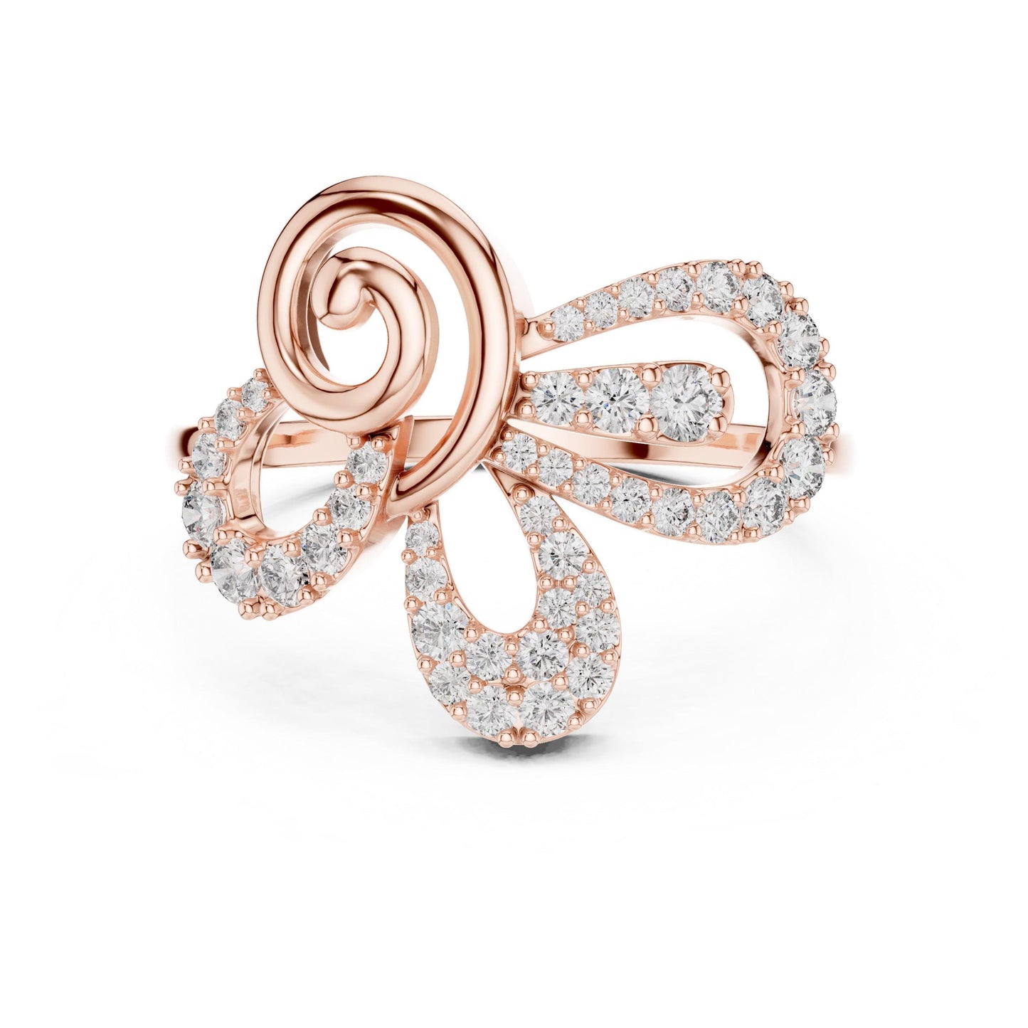 Riora gold wedding ring with elegant bow knot design and sparkling moissanite diamonds, minimalist bridal jewelry.