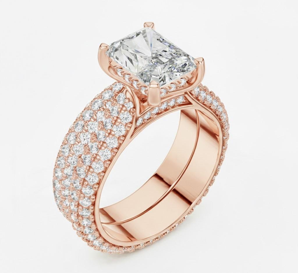 Radiant Cut CZ Engagement Ring | Pave Eternity Band | Gold, Rose Gold & Silver