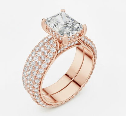 Radiant Cut CZ Engagement Ring | Pave Eternity Band | Gold, Rose Gold & Silver