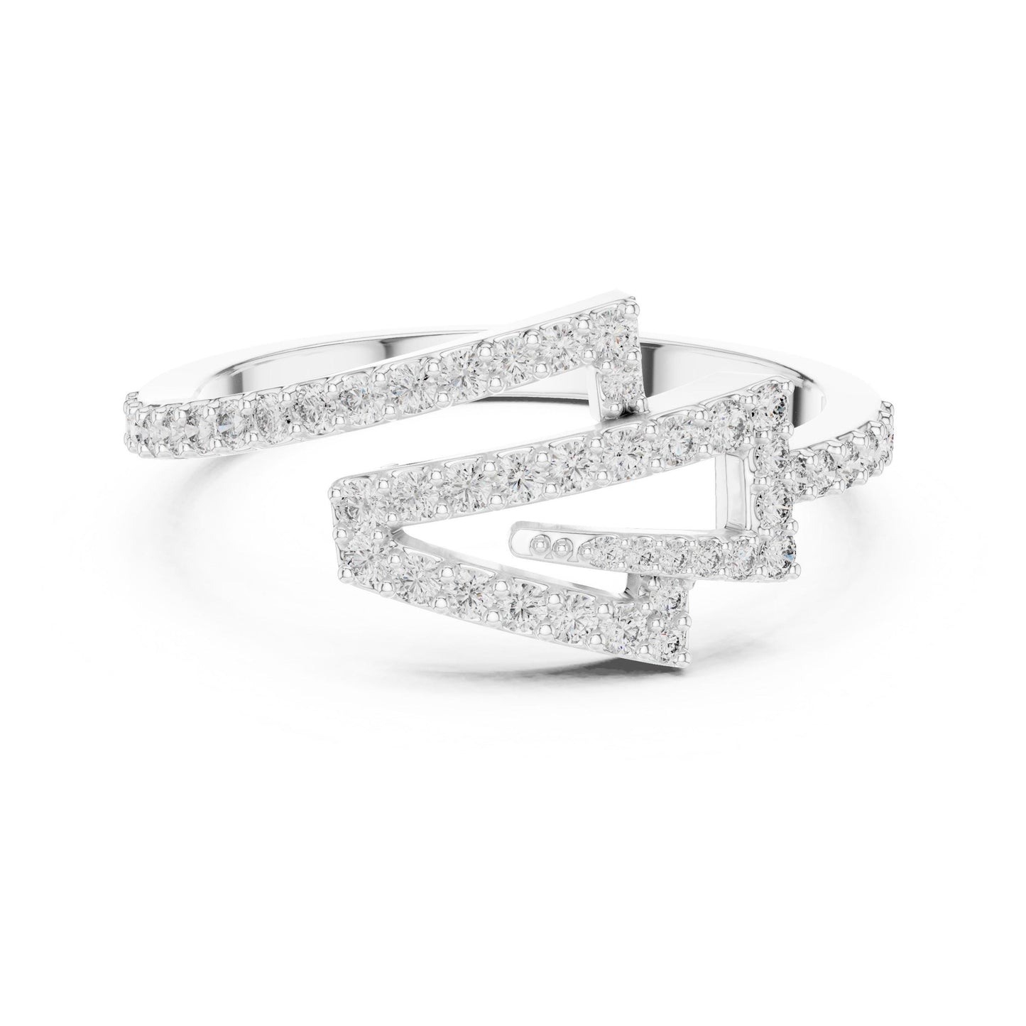 Riora zigzag moissanite diamond ring with geometric wrap design, minimalist stackable wedding band, modern jewelry style