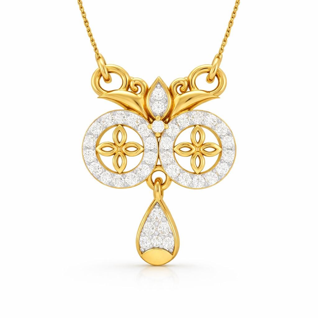 Riora moissanite floral pendant necklace in gold, rose gold, and silver, featuring elegant, dainty jewelry design for women.