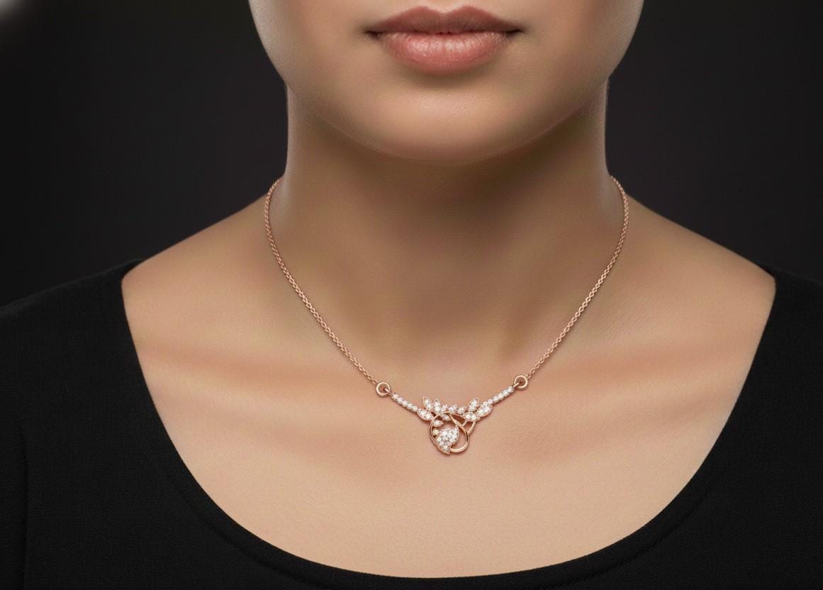 Moissanite Leaf Pendant Necklace, Hypoallergenic Adjustable Chain
