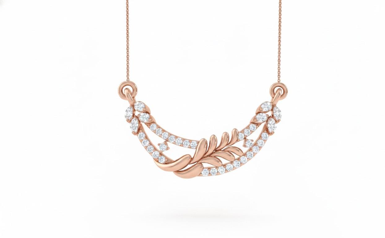 Moissanite Leaf Pendant Necklace | Gold, Rose Gold & Silver | Hypoallergenic Bridal Gift