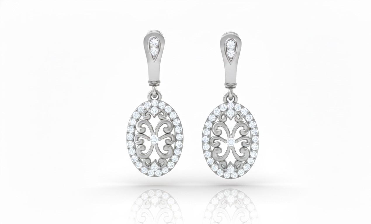 Moissanite Oval Drop Stud Earrings | Hypoallergenic Filigree Dangle Earrings | Gold, Rose Gold & Silver | Riora