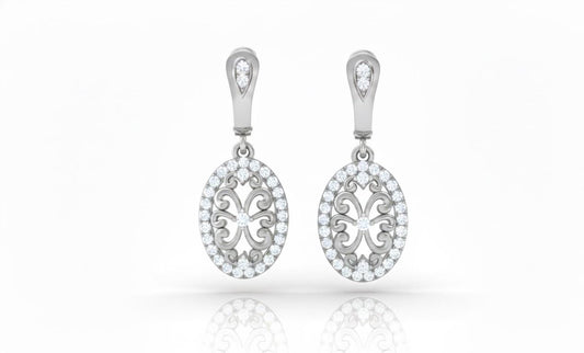 Moissanite Oval Drop Stud Earrings | Hypoallergenic Filigree Dangle Earrings | Gold, Rose Gold & Silver | Riora