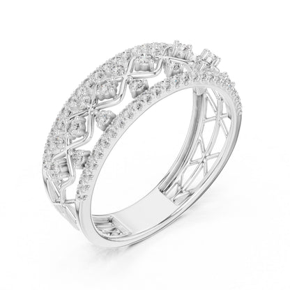 Riora vintage moissanite diamond eternity band with lattice design in rose gold and silver for wedding or anniversary jewelry.