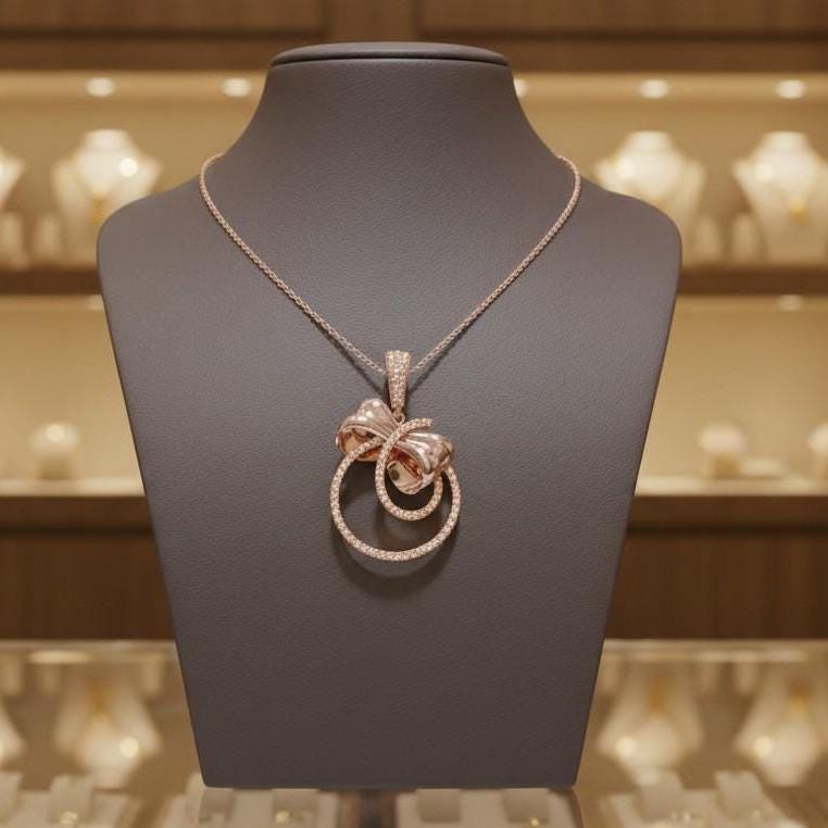 Moissanite Double Circle Pendant Necklace for Women | Gold, Rose Gold & Silver | Anniversary & Bridal Gift
