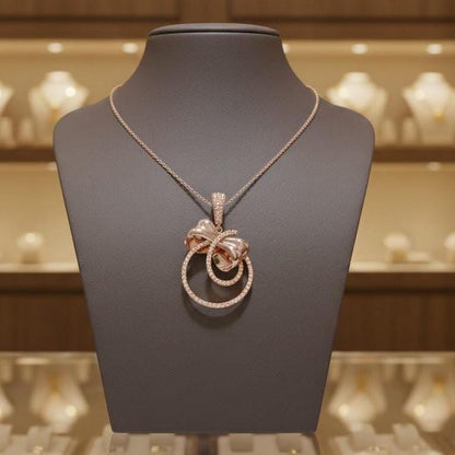 Moissanite Double Circle Pendant Necklace for Women | Gold, Rose Gold & Silver | Anniversary & Bridal Gift