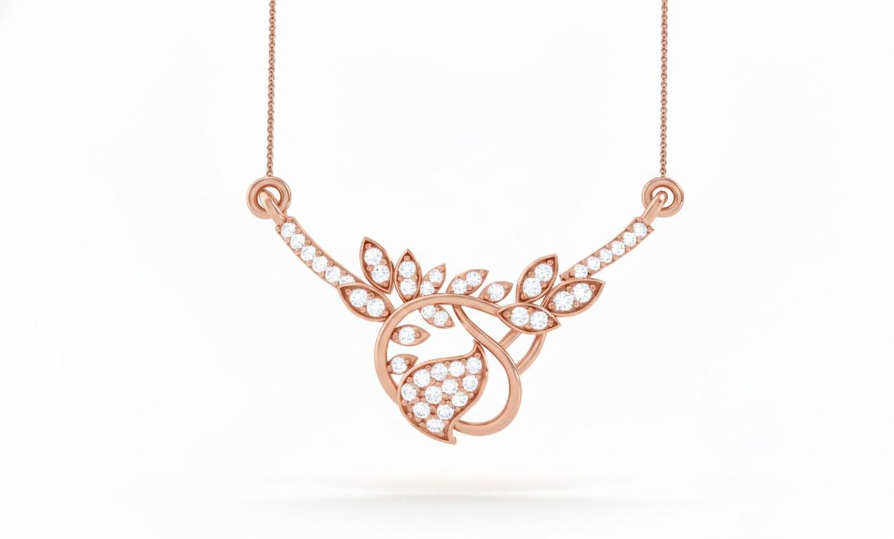 Moissanite Leaf Pendant Necklace, Hypoallergenic Adjustable Chain