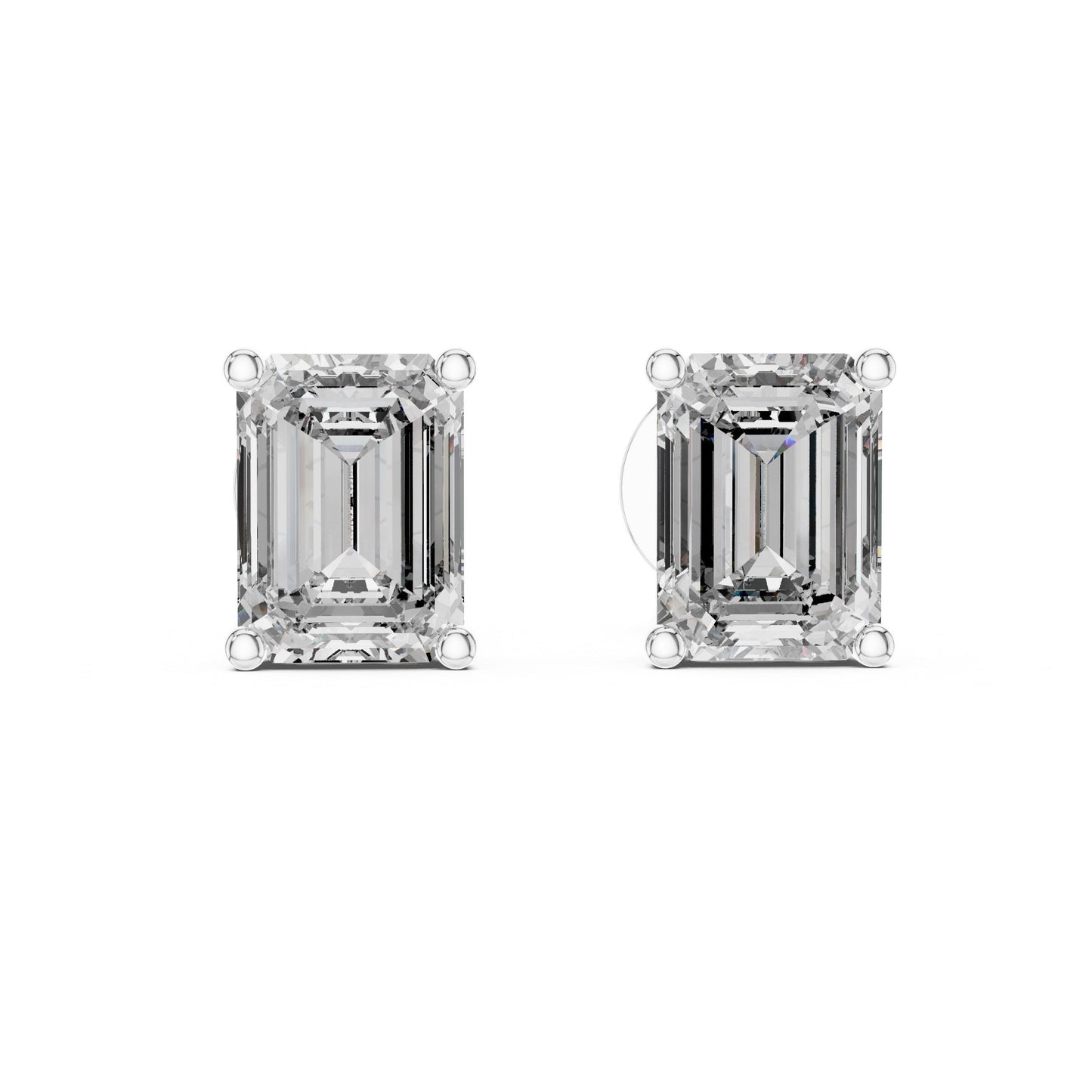 Riora emerald cut moissanite diamond stud earrings, 7.5x5.5mm, minimalist bridal jewelry for wedding or everyday wear.