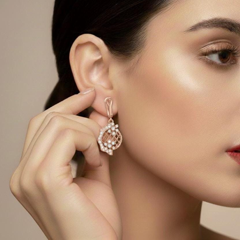 Moissanite Floral Lattice Drop Stud Earrings | Hypoallergenic | Gold, Rose Gold & Silver | Riora