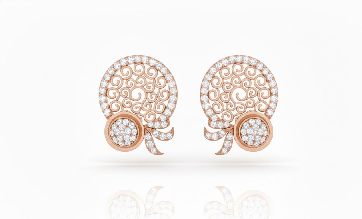 Moissanite Filigree Circle Stud Earrings for Women | Gold, Rose Gold & Silver | Bridal & Anniversary Gift