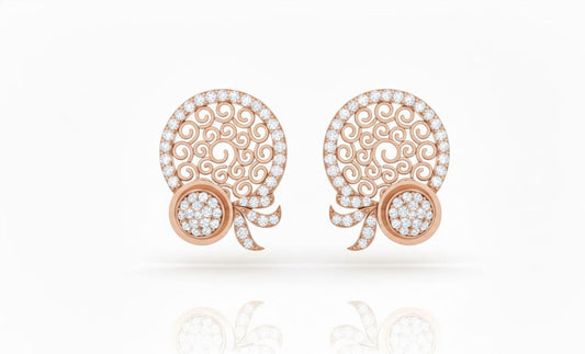 Moissanite Filigree Circle Stud Earrings for Women | Gold, Rose Gold & Silver | Bridal & Anniversary Gift