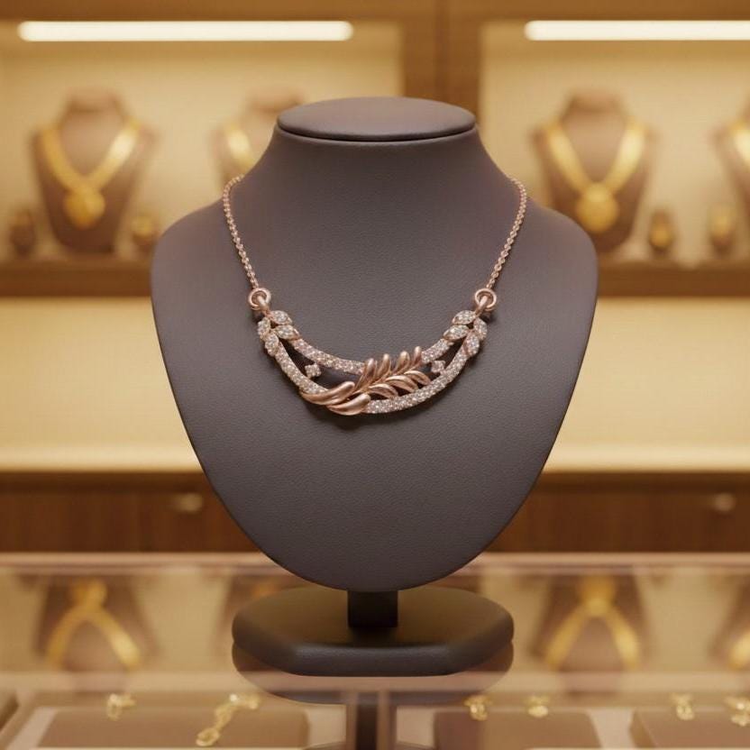Moissanite Leaf Pendant Necklace | Gold, Rose Gold & Silver | Hypoallergenic Bridal Gift