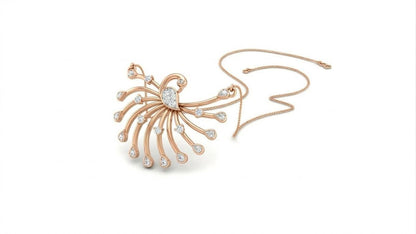 Moissanite peacock necklace with rose gold pendant, elegant bridal jewelry, featuring detailed peacock design for wedding or gift.