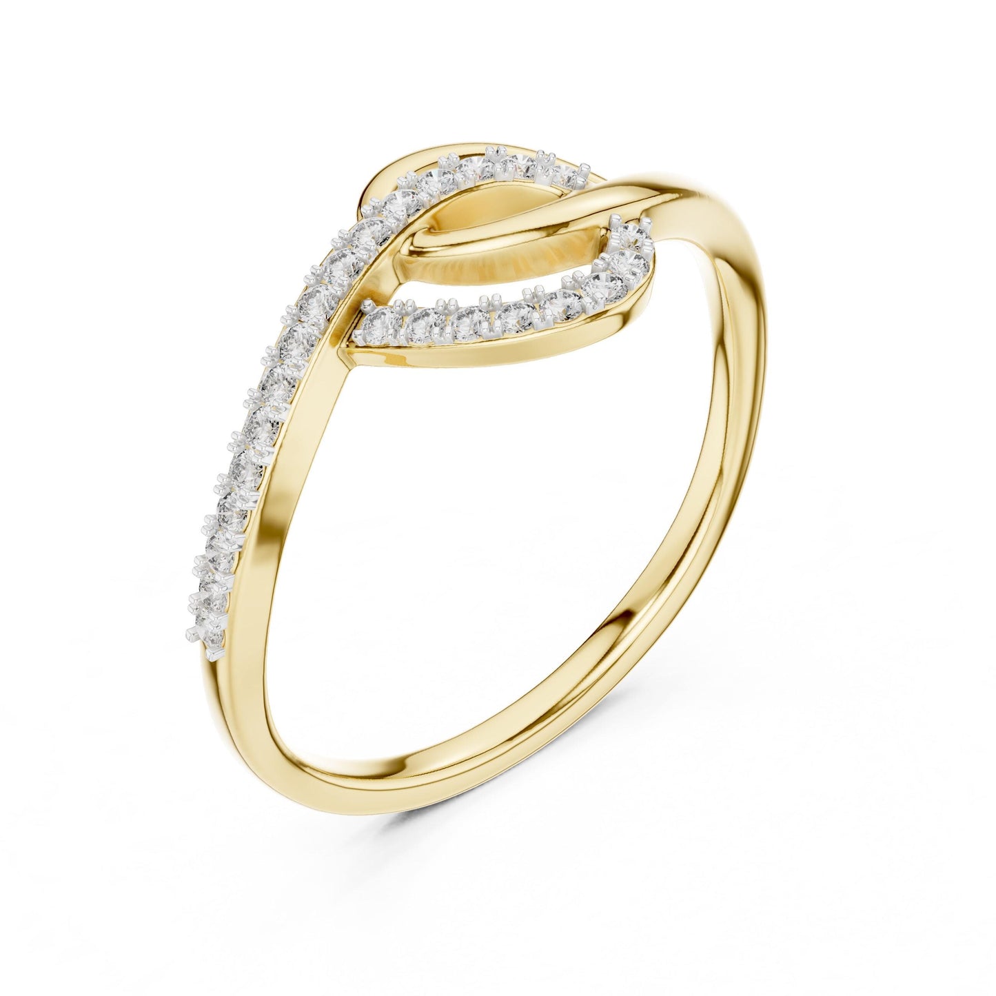 Riora infinity moissanite ring with twisted knot design in rose gold and silver, romantic engagement or gift jewelry.