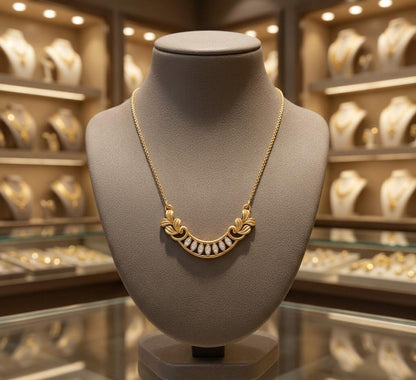 Riora Moissanite crescent necklace in gold, rose gold, and silver with elegant bridal jewelry design for wedding or special occasions