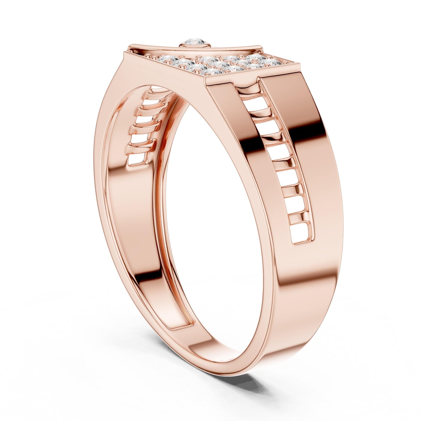 Gold and silver geometric band ring with cubic zirconia accents, hypoallergenic jewelry for men and women, perfect for engagement or style.