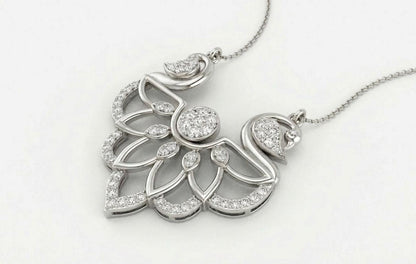 Elegant swan-shaped moissanite necklace in rose gold and silver, luxury bridal pendant with romantic jewelry design.