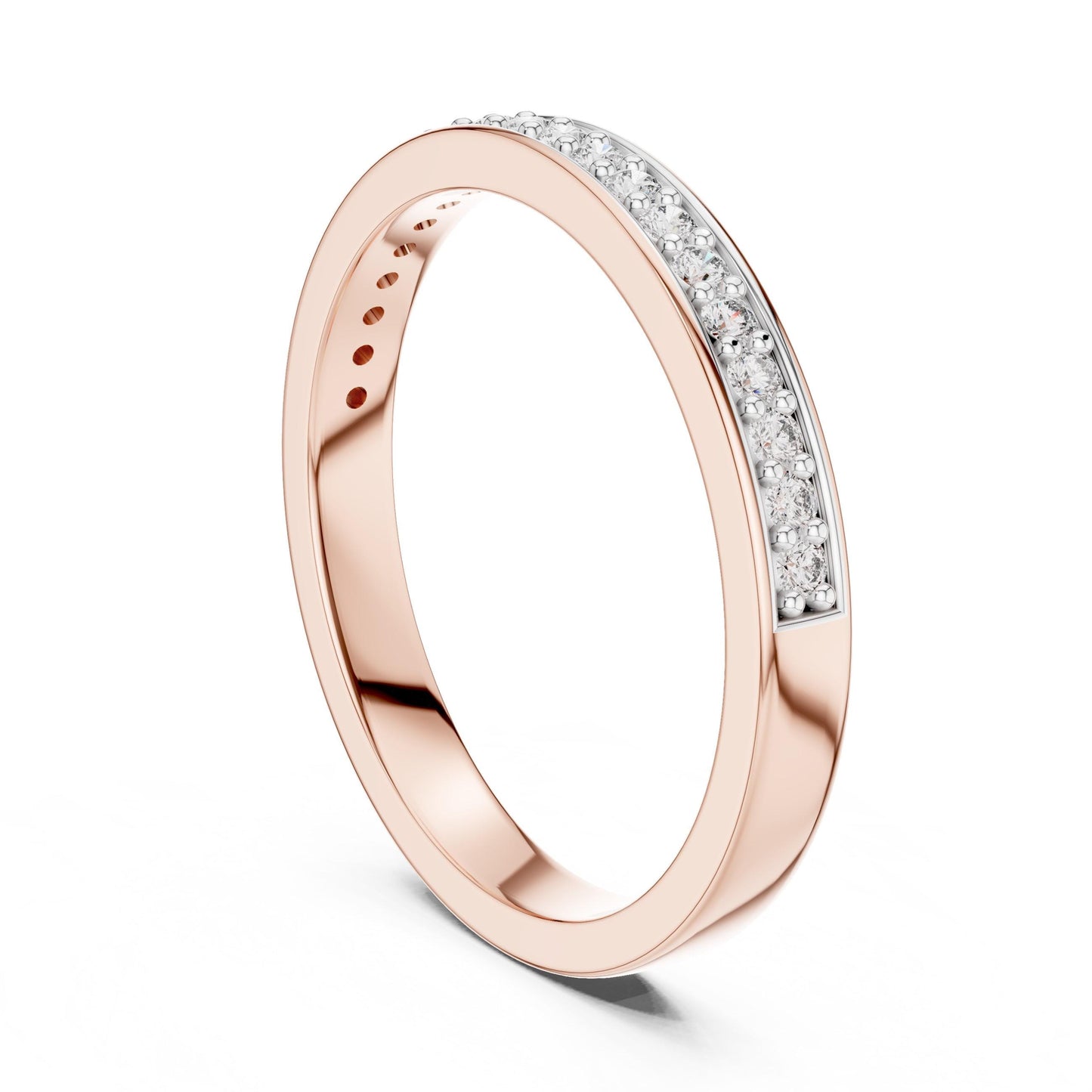 Riora moissanite diamond wedding band, minimalist stackable ring with dainty design for bridal or anniversary jewelry.