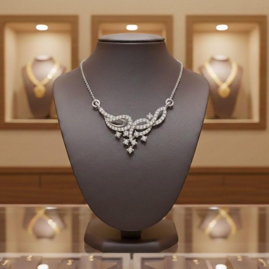 Moissanite Leaf Pendant Necklace, Rose Gold Silver Jewelry Gift for Her Valentine Love