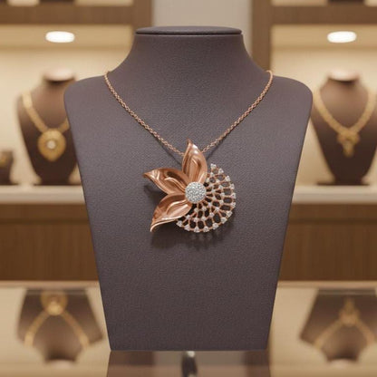 Moissanite Flower Pendant Necklace, Gold Rose Silver Floral Charm,  Hypoallergenic Gift for Her