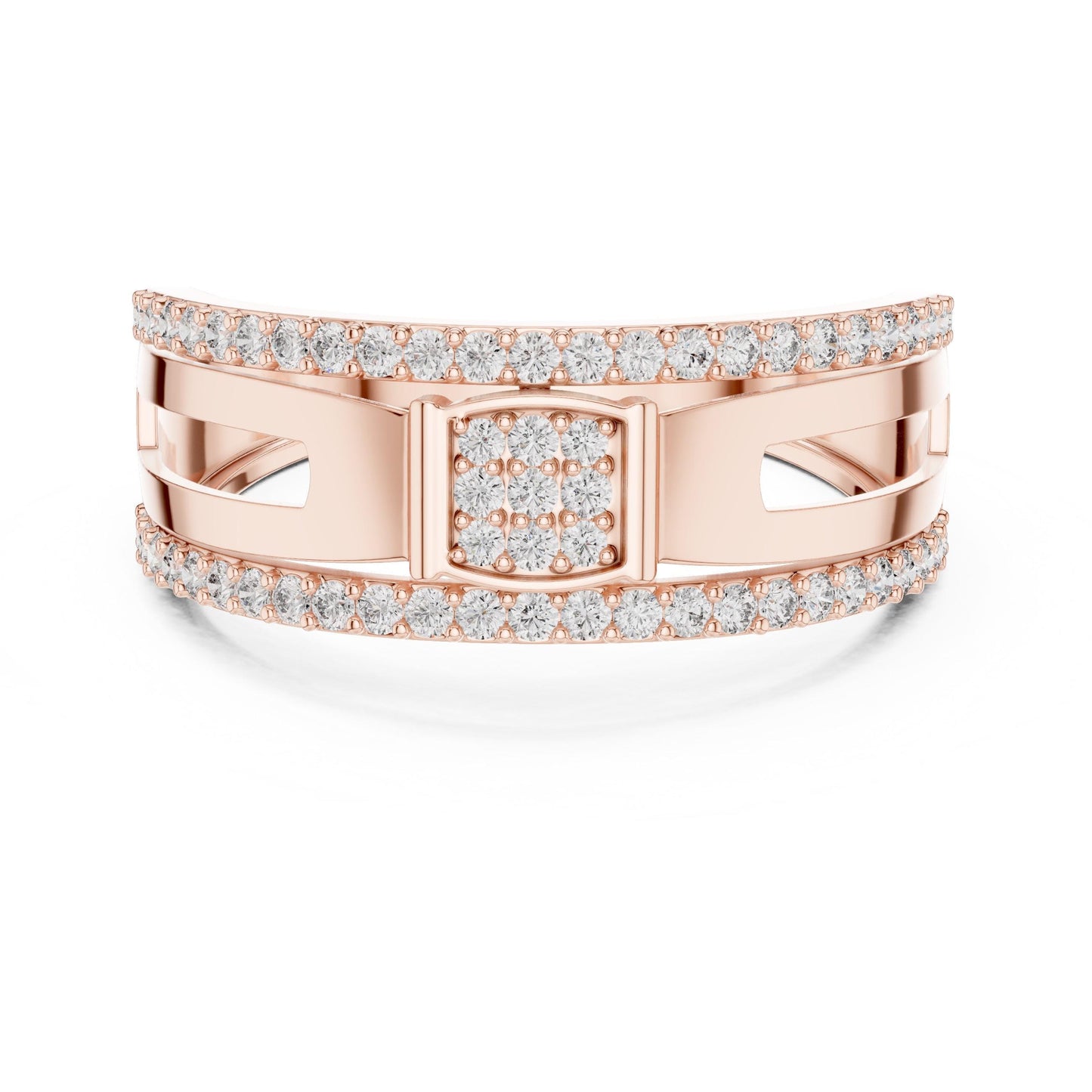 Riora luxury CZ double row wide band ring in rose silver with hypoallergenic design, perfect for anniversary or Valentine's jewelry.