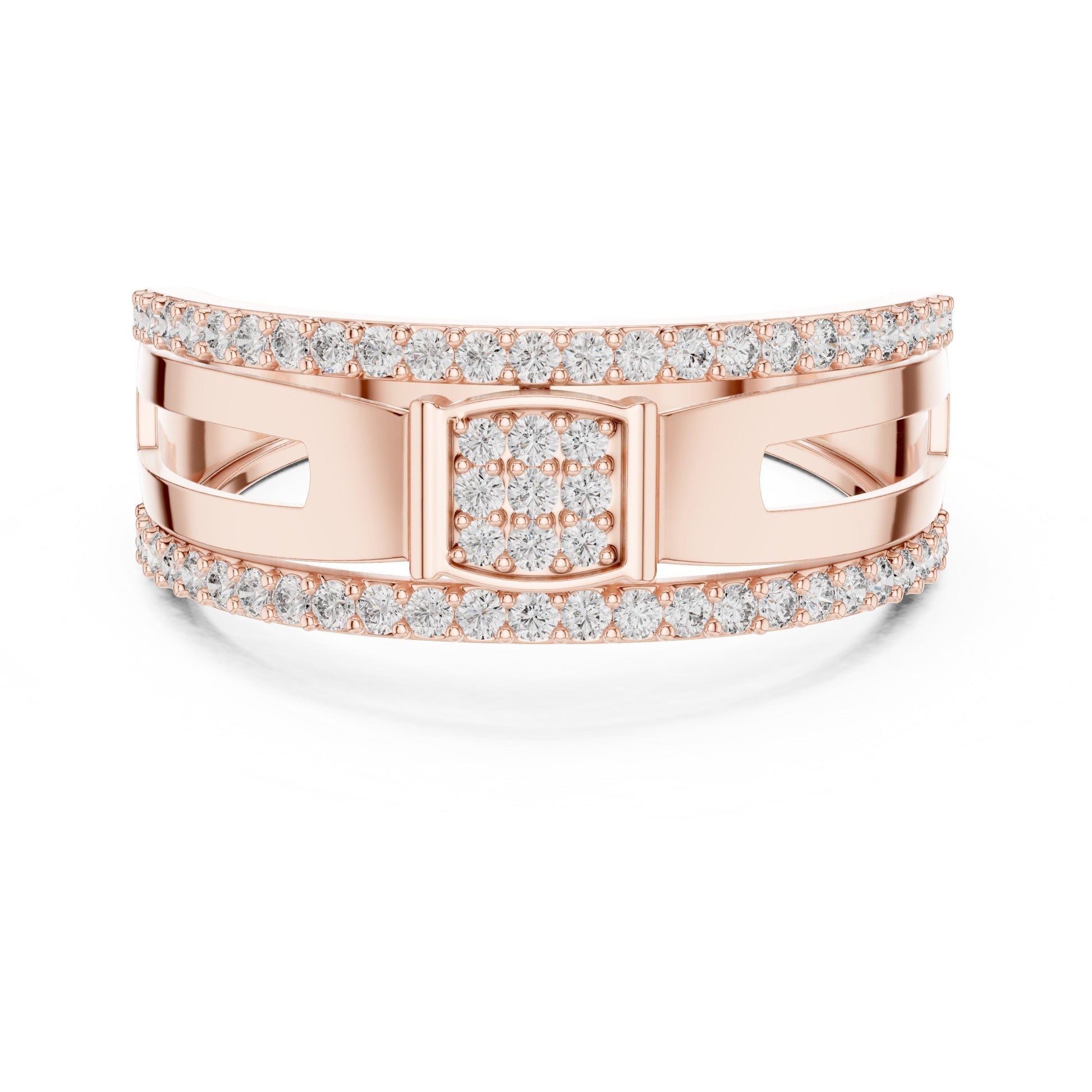 Riora luxury CZ double row wide band ring in rose silver with hypoallergenic design, perfect for anniversary or Valentine's jewelry.