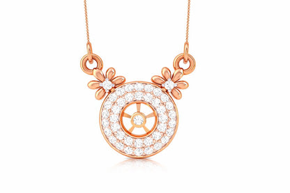 Riora Moissanite halo pendant necklace with floral design, rose gold circle charm, elegant bridal jewelry for special occasions