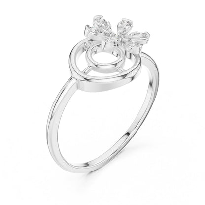 Riora Moissanite flower swirl ring with vintage-inspired floral design, rose gold band, and sparkling diamond-style accents.