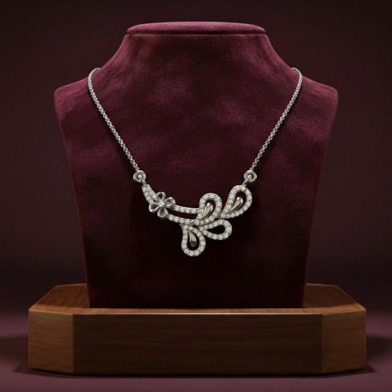 Moissanite Floral Pendant Necklace | Gold Rose Silver Jewelry  Gift for Her Valentine Love