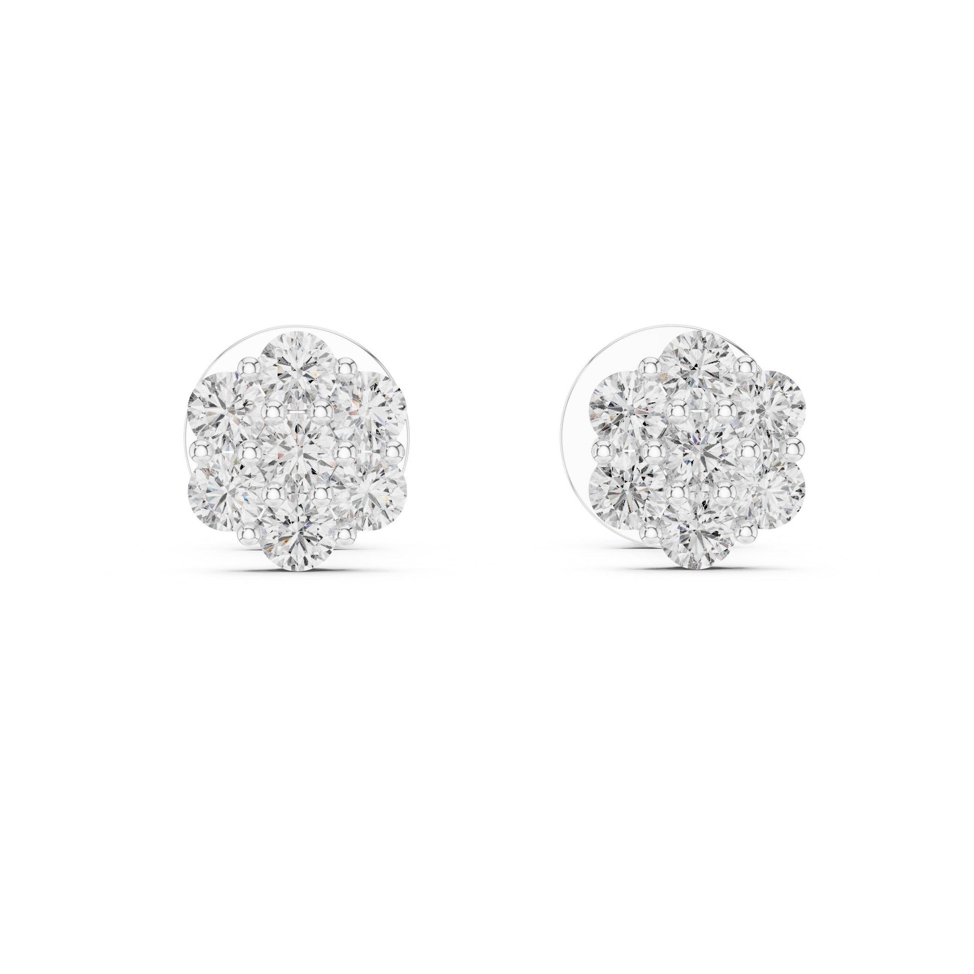 Riora moissanite diamond cluster stud earrings in gold and rose gold, minimalist bridal jewelry for everyday elegance