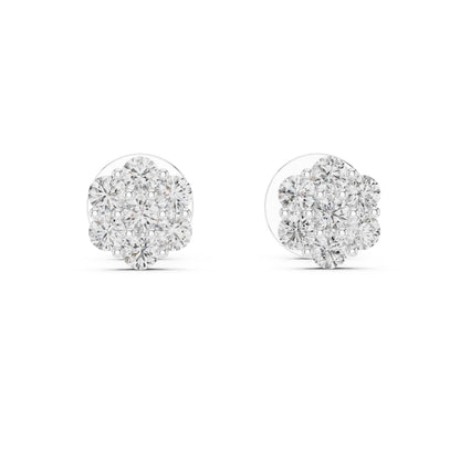 Riora moissanite diamond cluster stud earrings in gold and rose gold, minimalist bridal jewelry for everyday elegance