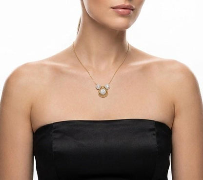 Riora Moissanite circle pendant featuring Mickey Mouse design in rose gold, dainty luxury jewelry gift for women