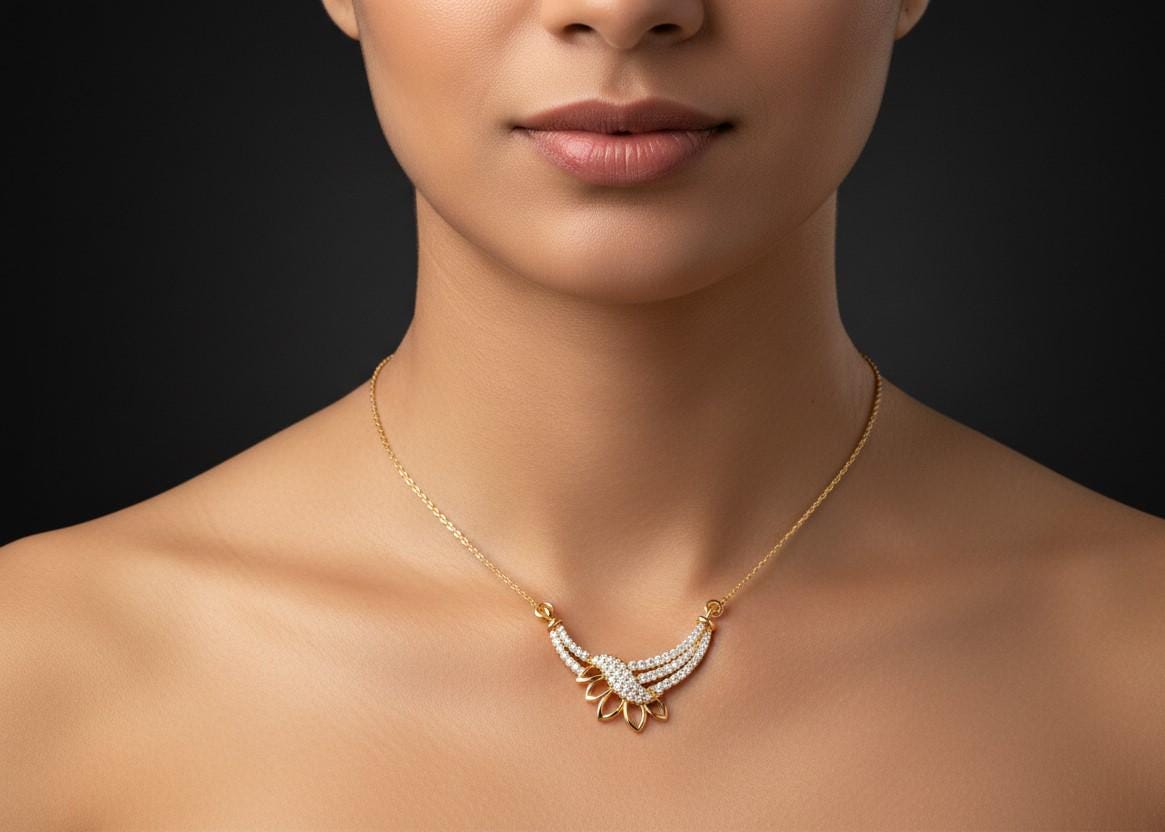 Riora luxury moissanite diamond pendant necklace in gold rose, minimalist bridal jewelry for wedding and everyday wear.