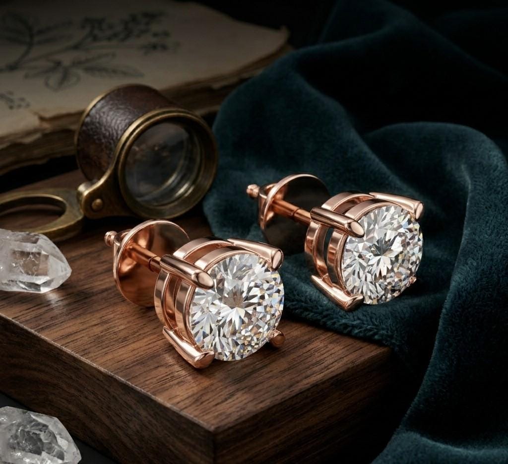 Riora moissanite diamond stud earrings in rose gold, minimalist bridal jewelry for women, dainty everyday gift accessory