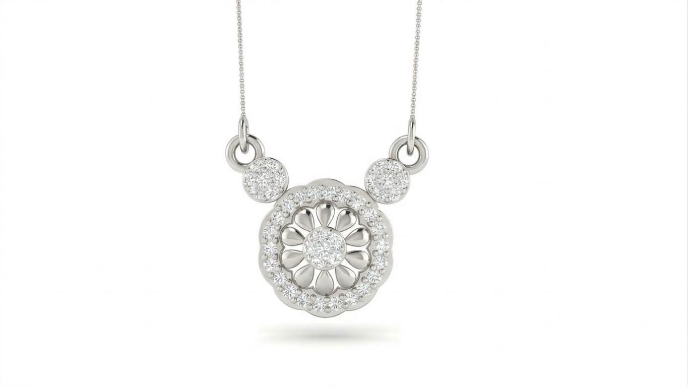 Riora moissanite floral pendant necklace in rose gold with vintage flower design, elegant bridal jewelry for women