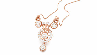 Riora Moissanite halo drop necklace with diamond look pendant in gold, rose gold, and silver, perfect for bridal jewelry.