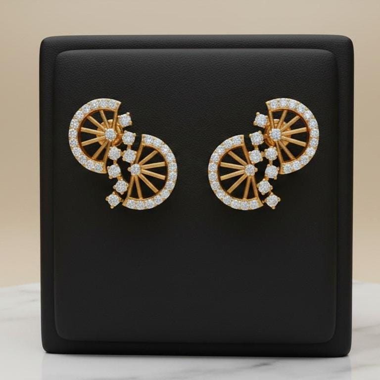 Moissanite Wheel Stud Earrings for Women | Gold, Rose Gold & Silver | Bridal & Anniversary Gift