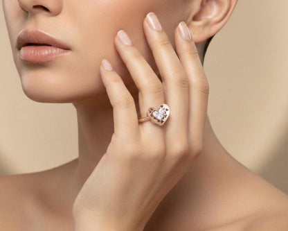 Moissanite Heart Ring for Women | Gold, Rose Gold & Silver | Sizes 5–11 | Romantic Promise & Valentine Gift